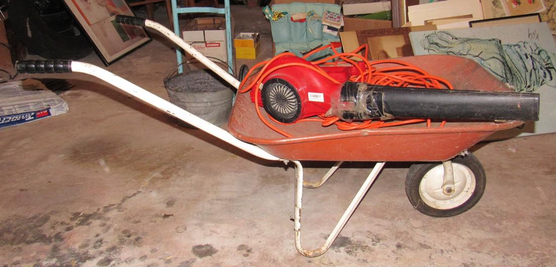 Wheel Barrow and Toro Electric Leaf Blower: Sold in untested condition