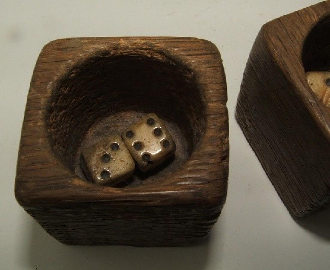 4 Early Wooden Dice Rollers: Each have 2 small dice; approx. 1 1/2" high