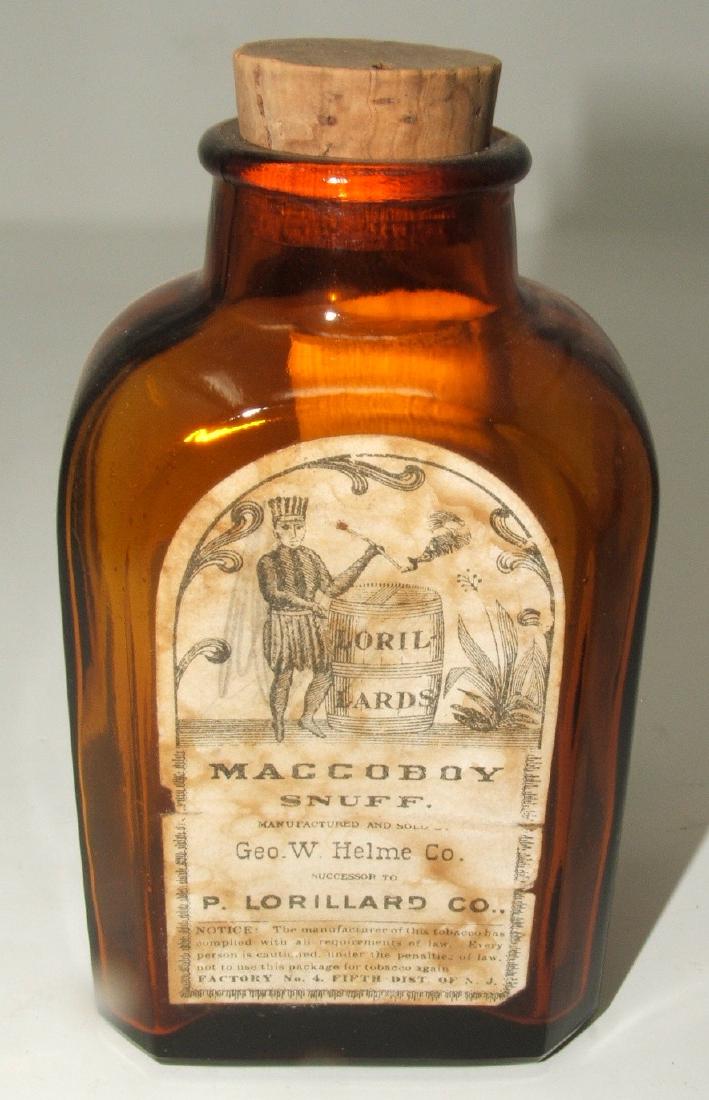 Antique Maccoboy Snuff Geo W. Helme Bottle: Approx 4 3/4" tall. No chips or cracks