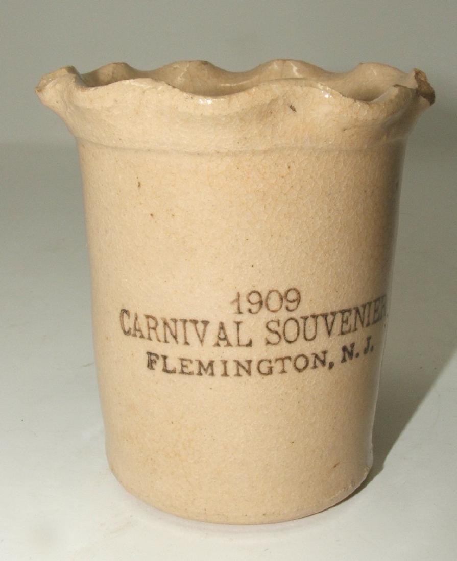 1909 Fulper Pottery Panama Grange Souvenier: Approx 3" in diameter and 3 3/8" tall. Has chip on top edge and a couple hairline cracks