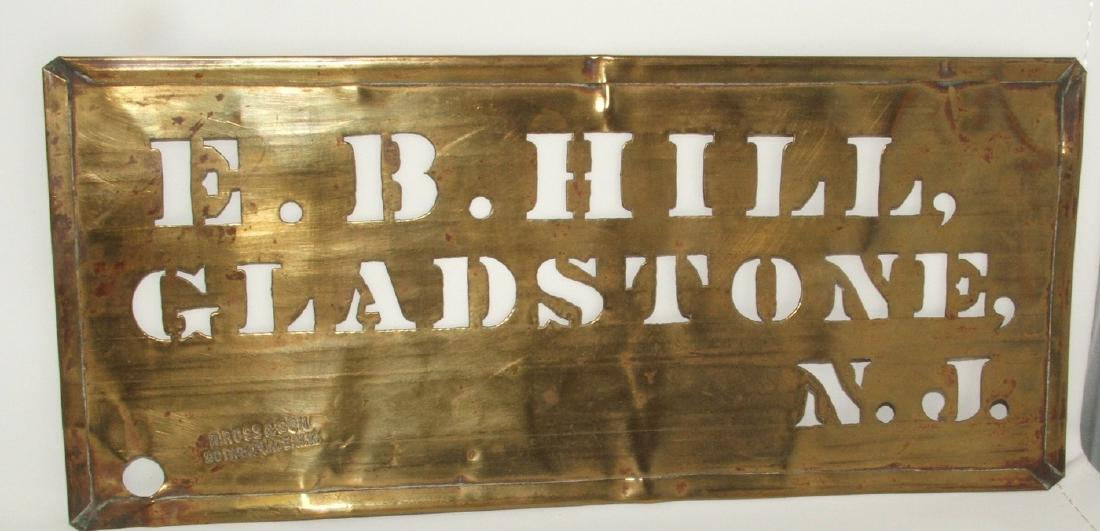 E.B Hill Gladstone NJ Brass Template Ross & Son: Apprx 4" x 9 1/2". Has some creases in it.