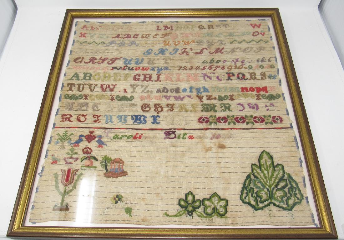 Caroline Bitz? 1881 Needlework Sampler: Apprx 19 1/2 "X 20"