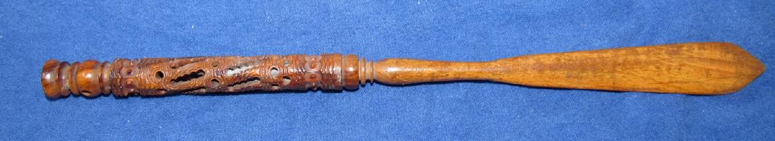 Wooden Carved Letter Opener and Dip Pen: Approx 10 5/8" long.