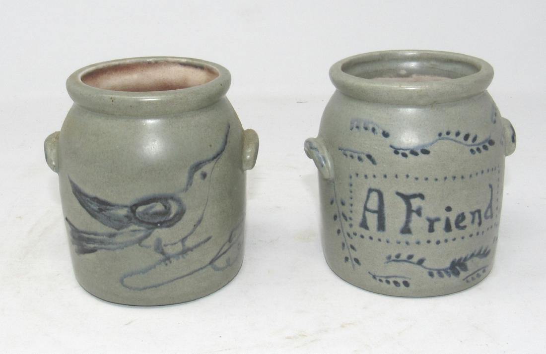 2 Miniature Blue Decorated Crocks (1 of 3)