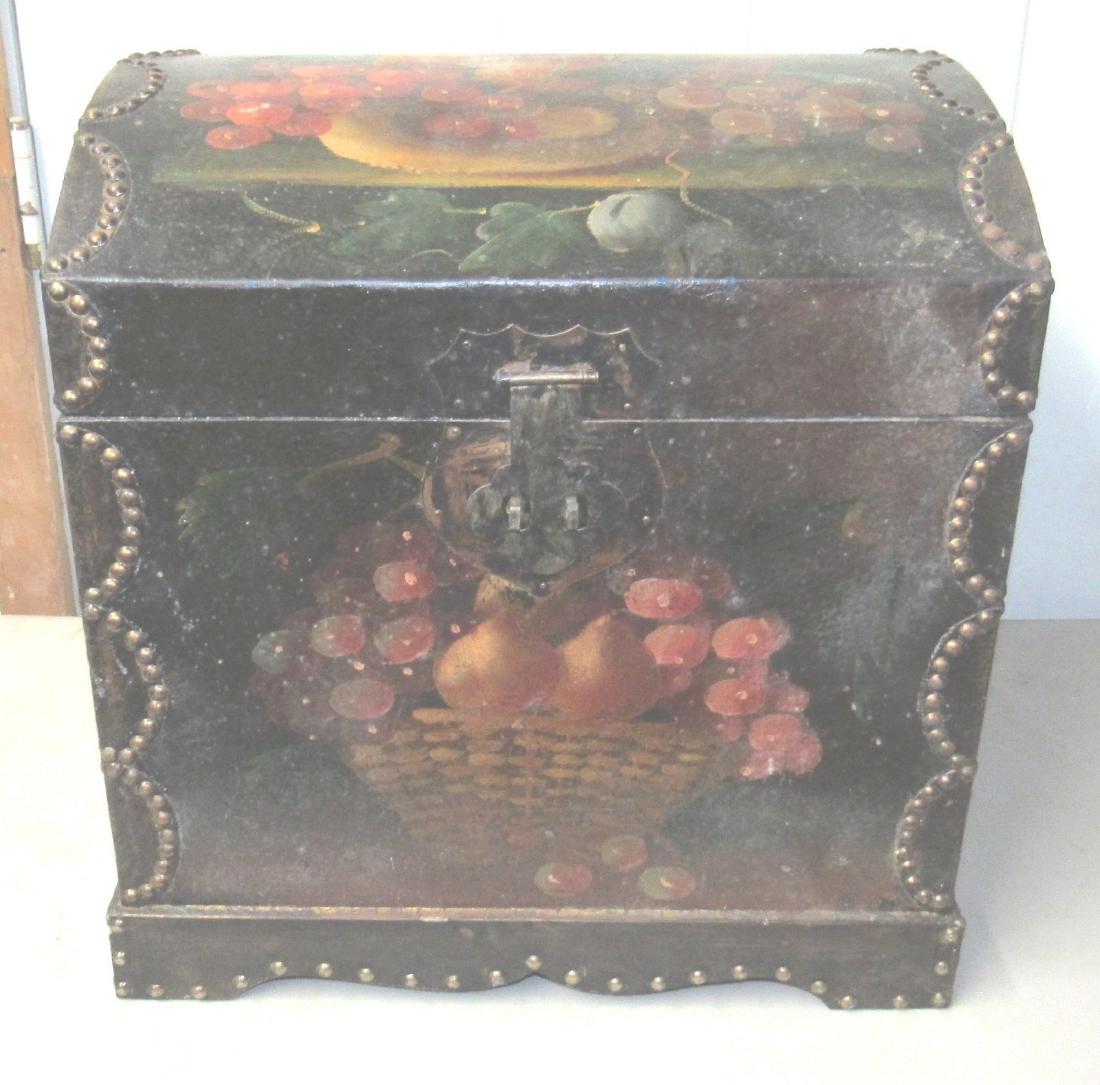 Paint Decorated Chest: Approx 14 3/4" x 17" x 18" tall. Needs to be cleaned