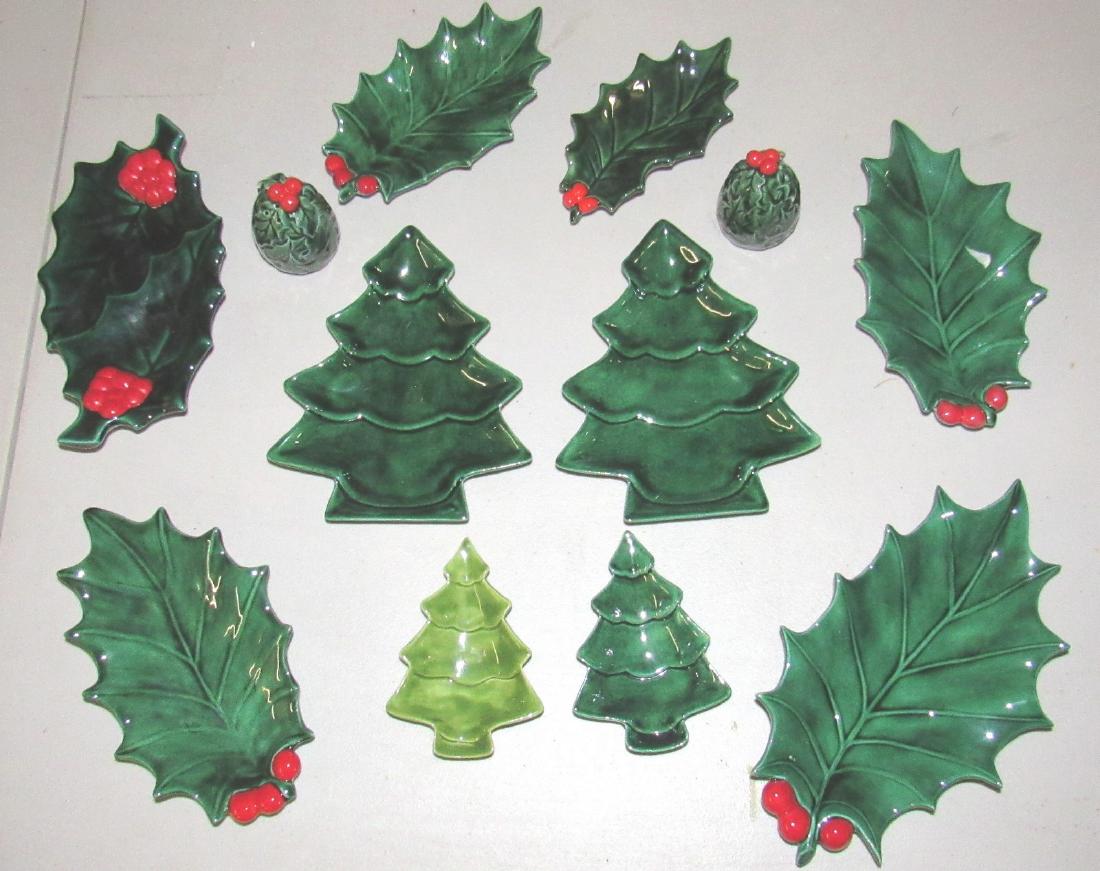 Vintage Ceramic Christmas Tree Trays Salt & Pepper (1 of 1)