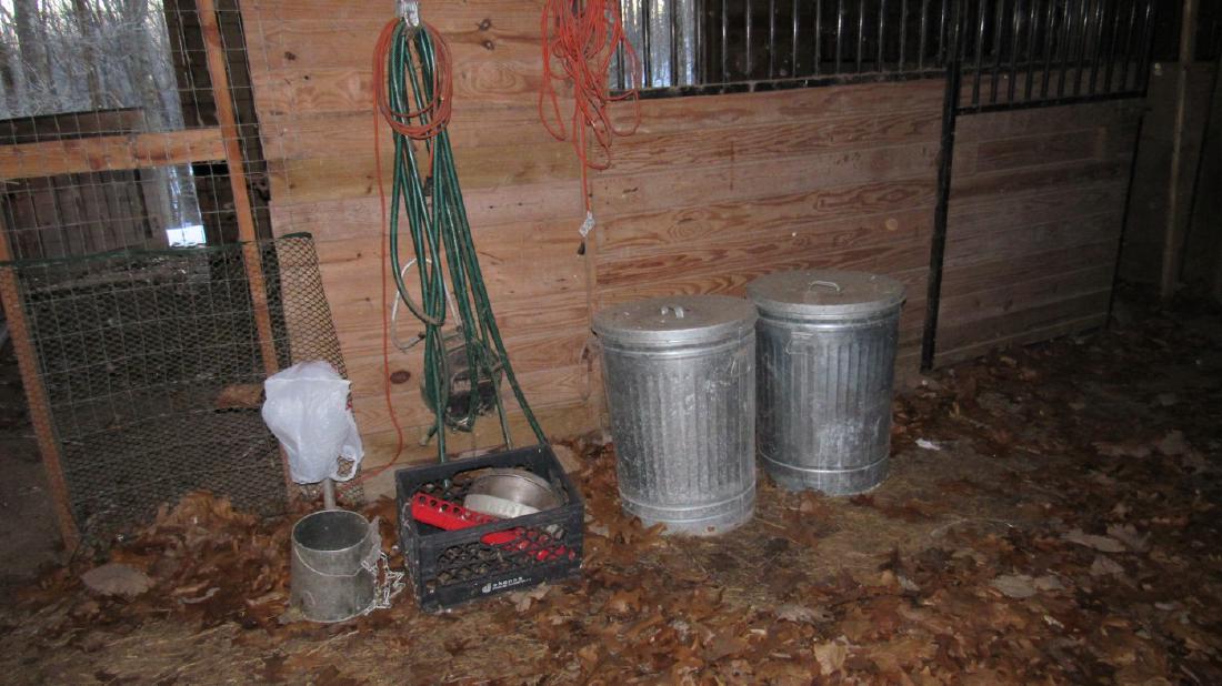 Garbage Cans Lumber Chicken Feeder: Everything pictured . Lot is located in back barn. Can not back up to barn. Have to carry a little distance
