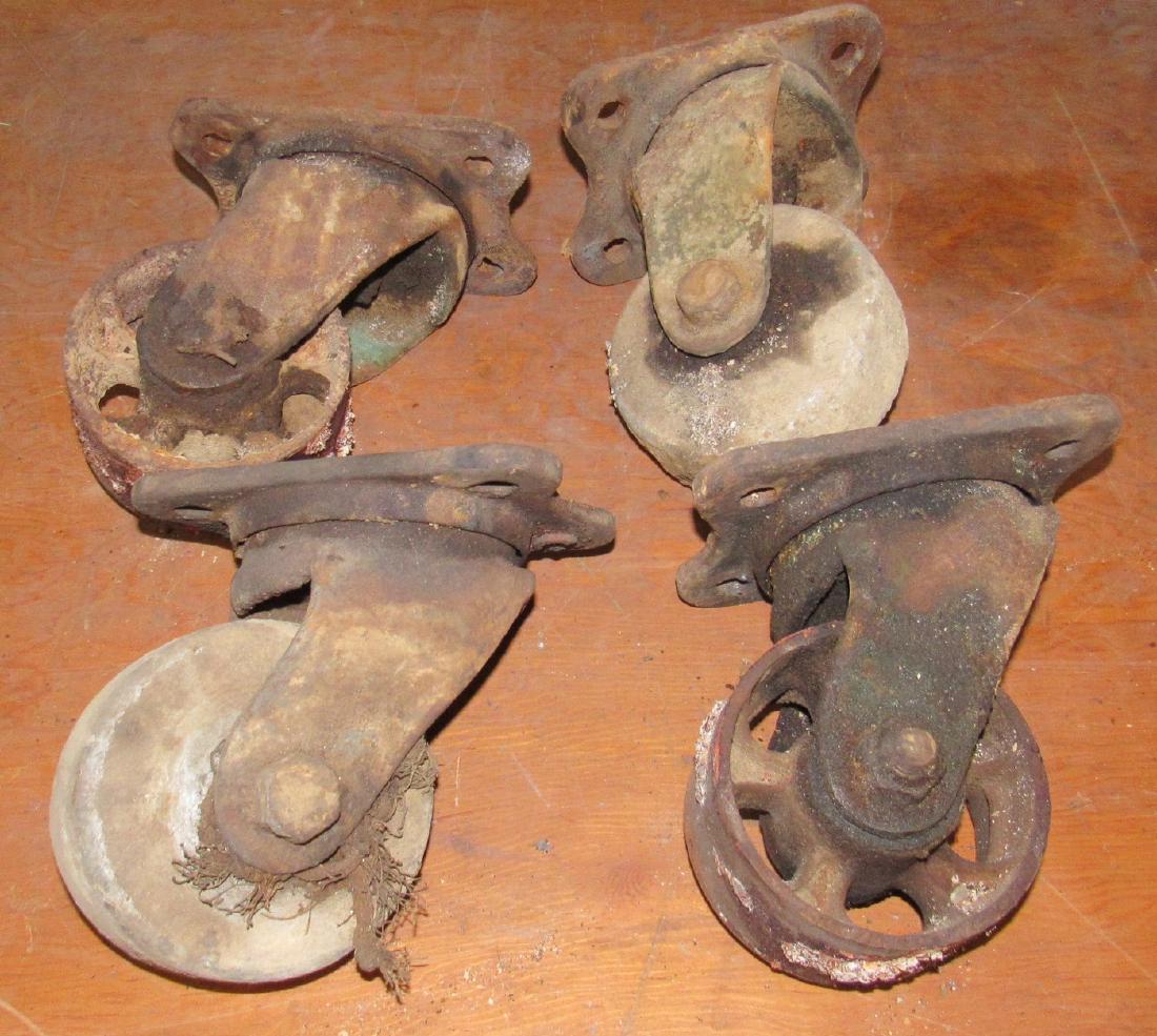 Antique Industrial Cart Wheels / Casters: Wheels are approx 5" in diameter and 2 1/2" wide