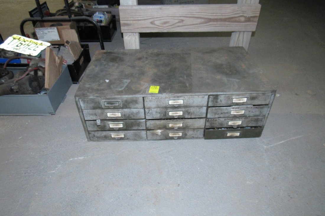 Parts Cabinet with Hardware & Steel: Cabinet and contents