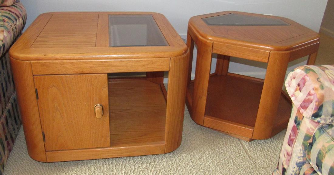 2 End Tables: Square one is approx 27" square and 21" tall.