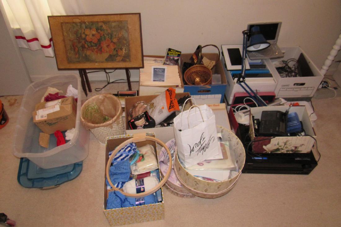Onkyo Stereo Partial Room Contents: Lot includes everything pictured. Electrical items sold in untested condition. Table has a broken leg. Take what you want and leave the rest