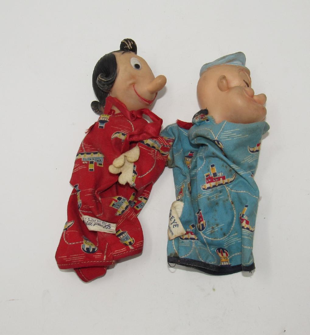 Popeye and Olive Oil Gund Hand Puppets: Approx 9" long. Clothing has some staining.