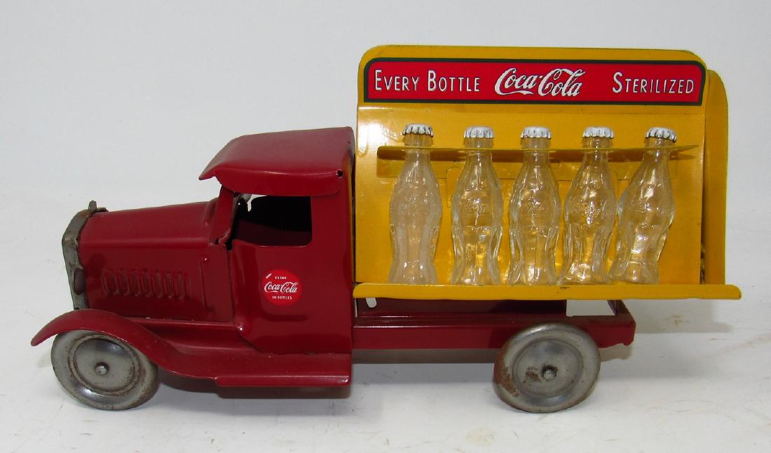 Metalcraft White Coca Cola Delivery Truck with Bottles: Restored Approx 11" long. In very good condition.