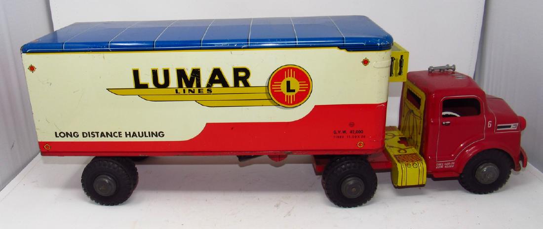 Lumar Lines Long Distance Hauling Tractor Trailer Truck: Apprx 25" long. Slight damage on trailer ( front passenger side corner)