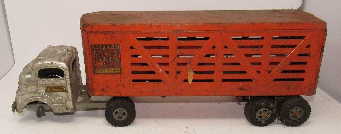 Structo Cattle Farms Livestock Tractor Trailer Truck: Apprx 21" long. Missing front tire, has some rust, and needs a good cleaning