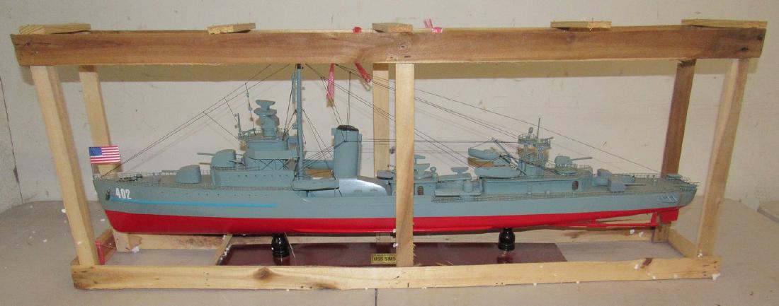 USS Simms Destroyer Battle Ship Wooden Model: Approx 44" long. In nice condition.