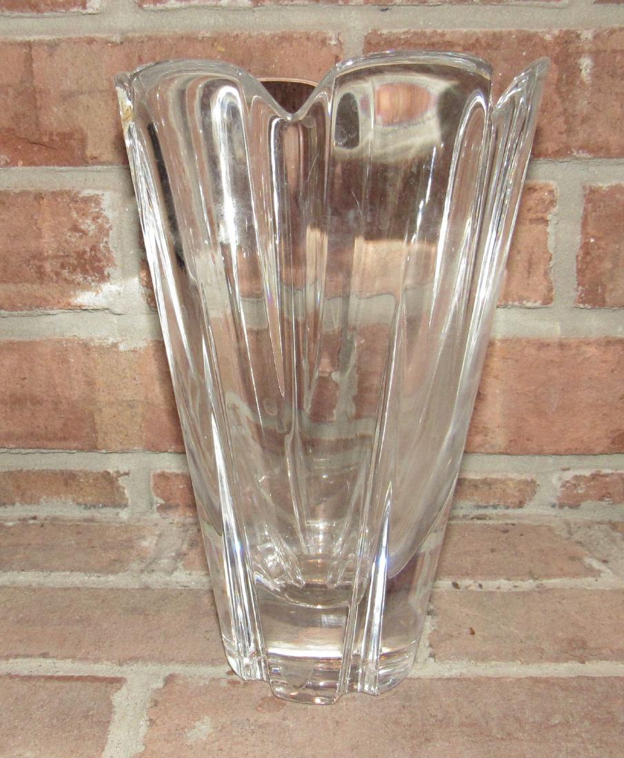Orrefors Sweden Crystal Vase: Approx 5 1/2" in diameter and 8 1/2" tall. No damage. Just needs light cleaning