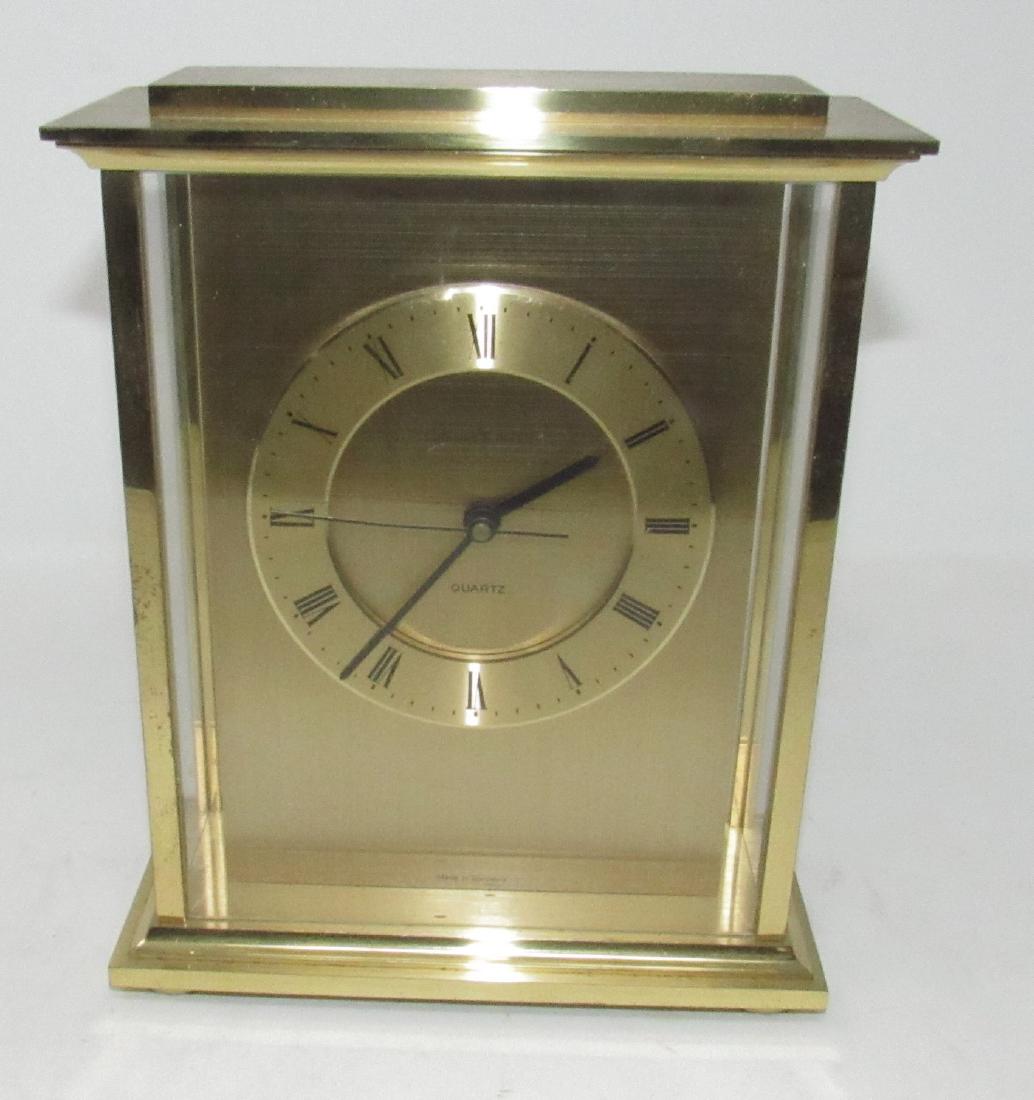 Camalier & Buckley Brass Quartz Clock: Approx 2 7/8" x 6 1/2" x 7 3/4" tall. Sold in untested condition