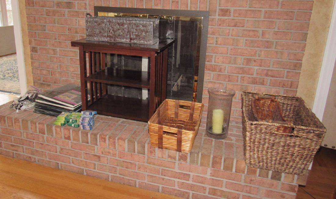 Contents of Fireplace Table Baskets Photo Albums: Table is scratched. Take what you want and leave the rest