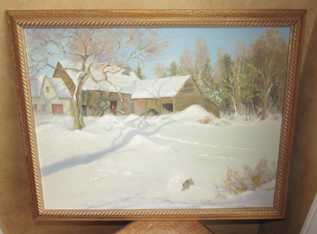 Country Winter Scene Oil on Board by Catherine Bogardus: Approx 20 1/2" x 26 1/2"