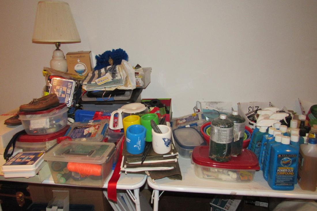 Boat Cleaning Supplie Orion Flare Gun First Aid Kits: Lot includes everything on and under tables. Also includes the tables. Take what you want and leave the rest