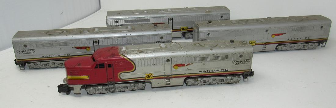 American Flyer 360 Santa Fe Diesel Locomotive and Cars: Includes (2) 364 and (1) 471 Cars. They do have wear. Sold in untested condition