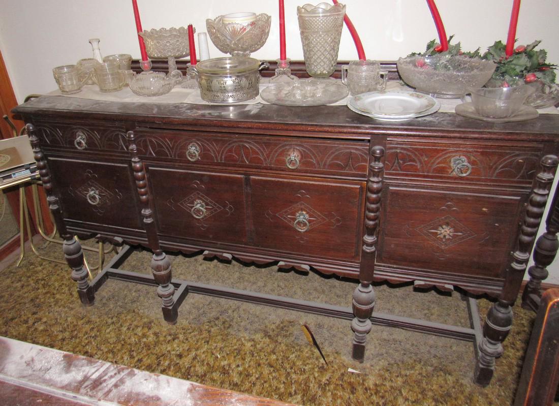 Sideboard and Side Cabinet: Sideboard is approx 20" x 66" x 39" tall. Does not include items on top of it.
