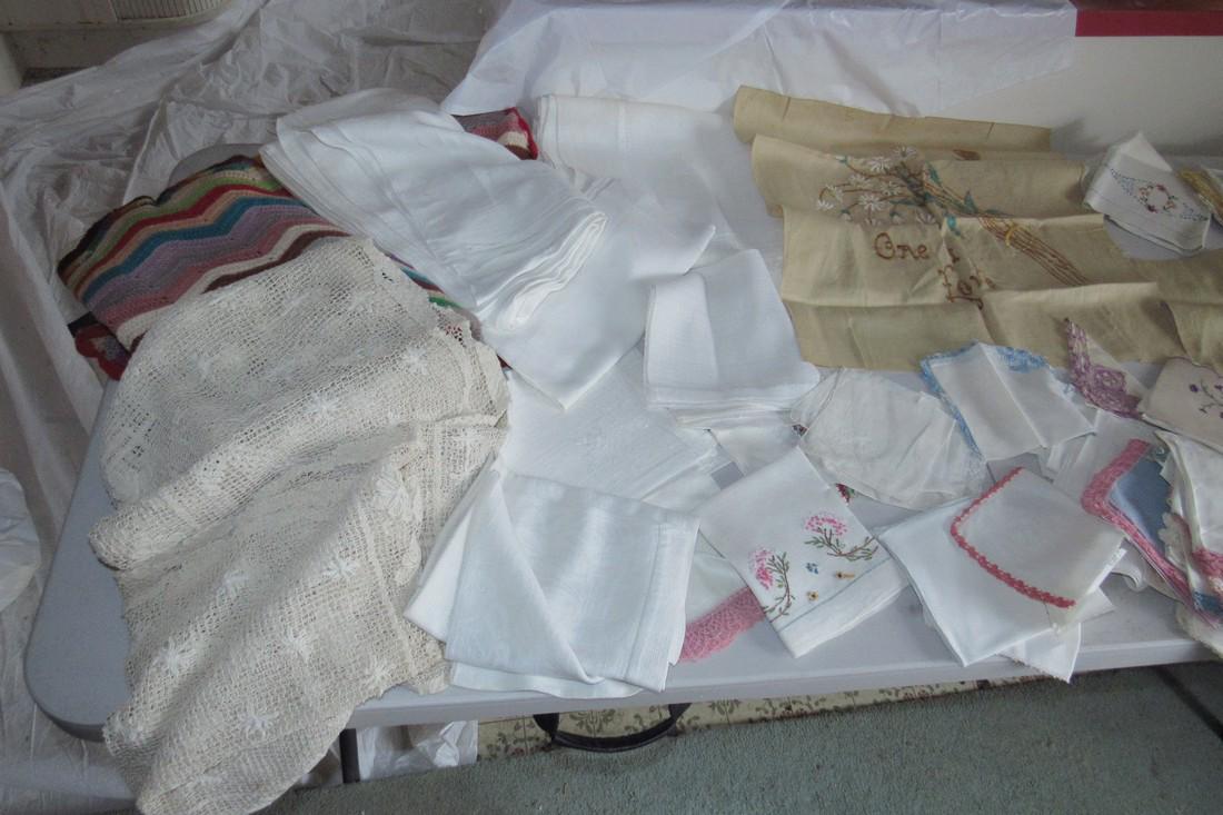 Tablecloth Handkerchiefs Doilies Embroidery: Getting all pictured on table. We do not look at every piece for damage or staining. Sold as is