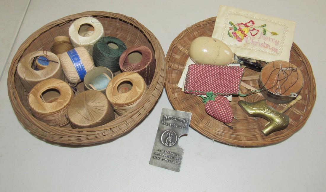 Sewing Basket Darner Pin Cushions Thread (1 of 5)