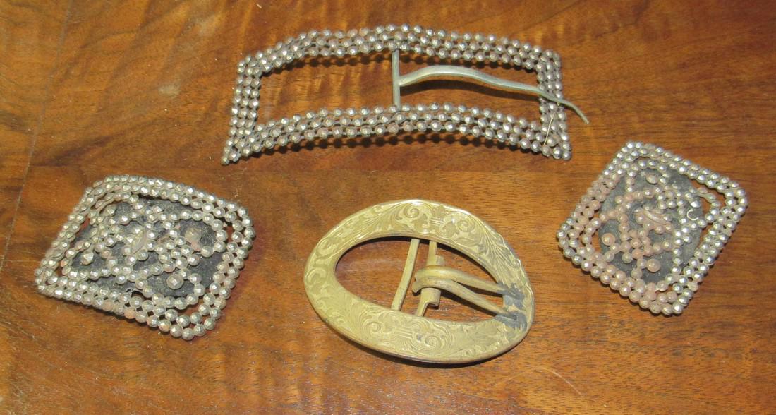 4 Antique Buckles: Largest is approx 1 7/8" x 4 5/8"