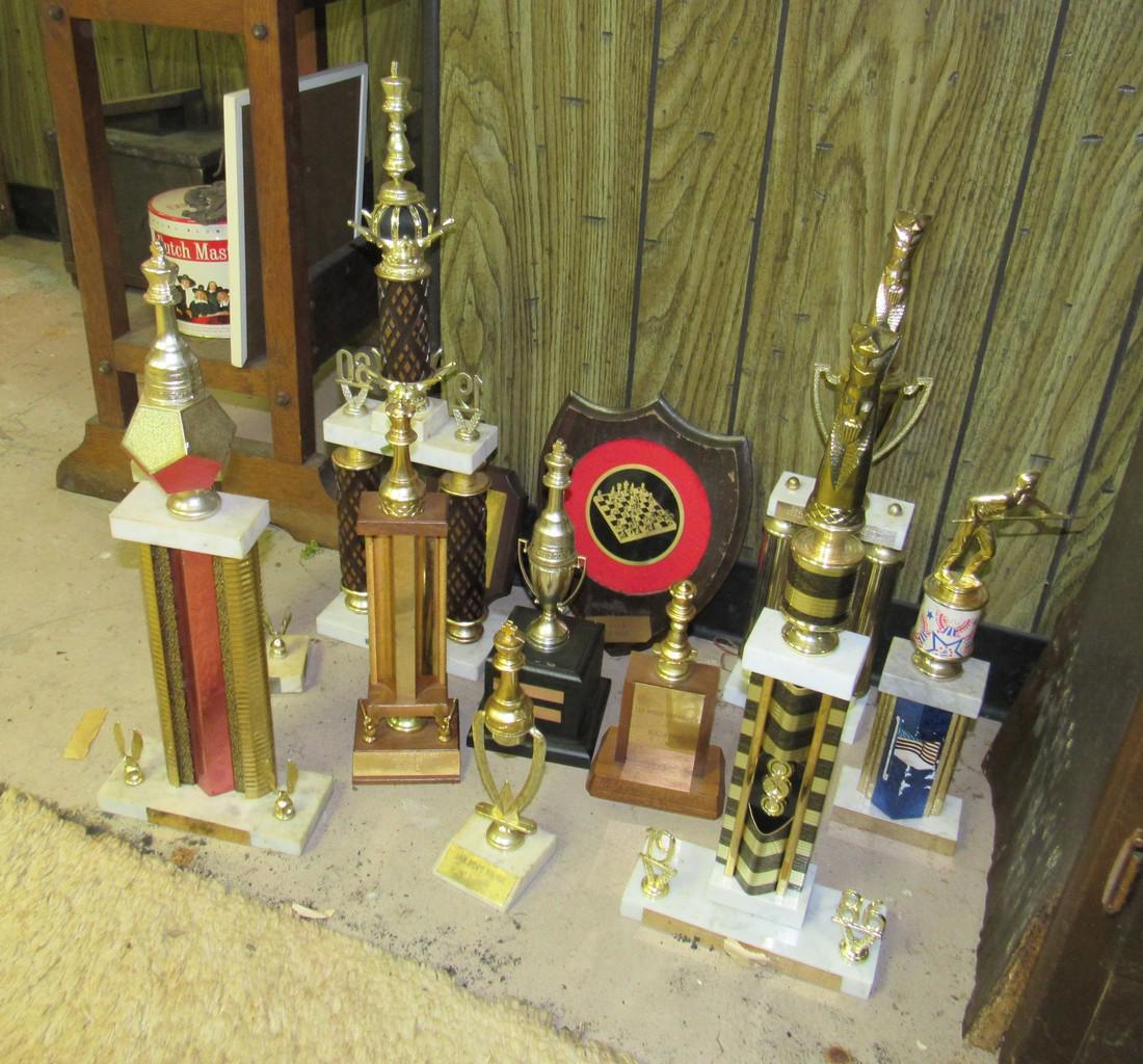 Vintage Chess and Pool Trophies: Tallest is approx 22" tall