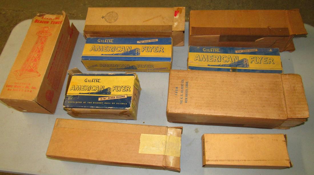 Gilbert American Flyer Empty Train Boxes: Getting all pictured. Some have a lot of wear