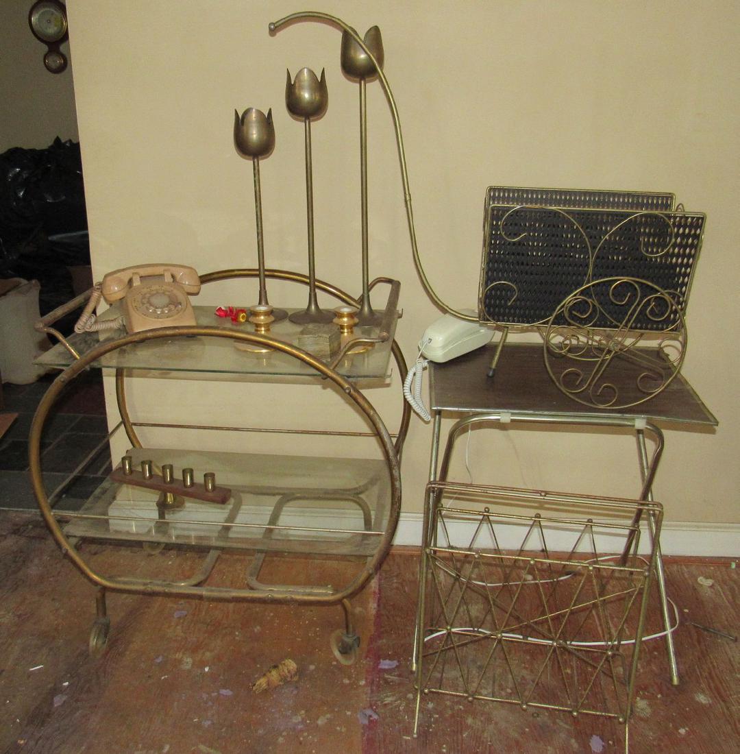 Vintage Cart Magazine Racks Telephones Candle Holders: Getting all pictured. Cart is approx 18" x 26" x 28 1/2". Shelves are plexiglass. Needs a good cleaning
