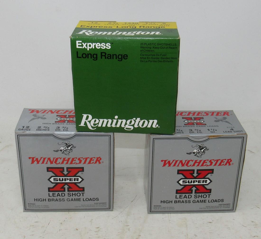 Winchester 12 Gauge 2 3/4 4 6 Shot Remington 5 Ammo: All boxes are full. NO SHIPPING !!!