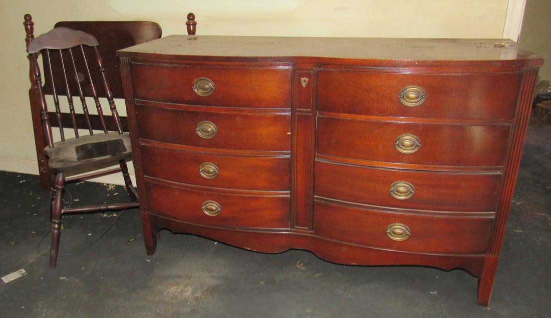 Dresser Chair and Headboard: Dresser is approx 20" x 54" x 35" tall. Needs to be cleaned