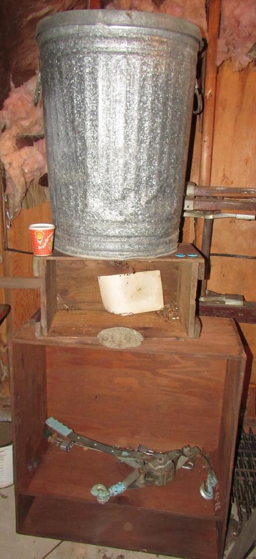 Galvanized Garbage Can Wood Crate Union Pins Pole Tag: Getting all pictured on and including shelf