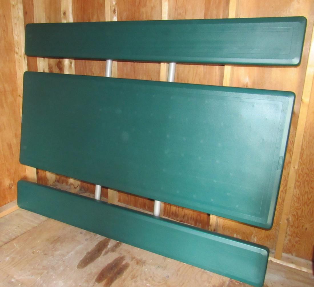 Folding Plastic Picnic Table: Approx 55 1/2" x 71" long (as pictured).