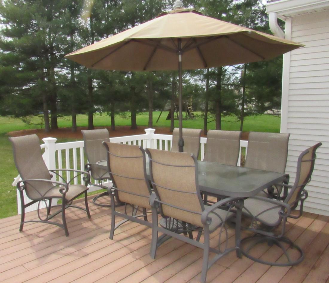 Aluminum Patio Set Table Chairs Umbrella Lounge Chair: also includes end tables. Table is approx 42 1/2" x 84 1/2"