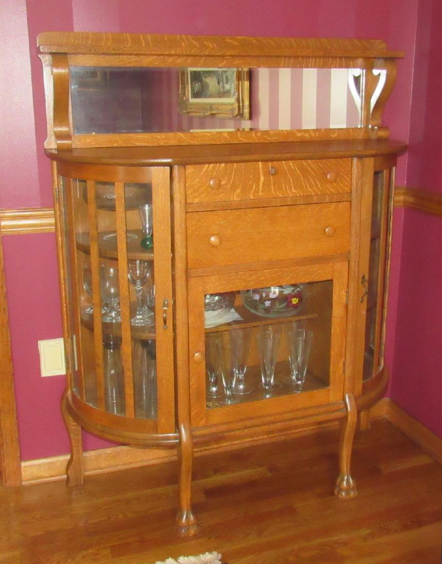 Oak Sideboard: Approx 16" x 44" x 55 1/2" tall. In nice condition. Does not include items in it.