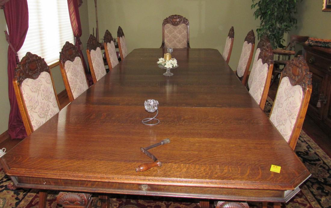 Set of 12 Oak Carved Chairs: Lot includes 12 chairs ( 2 are arm chairs)