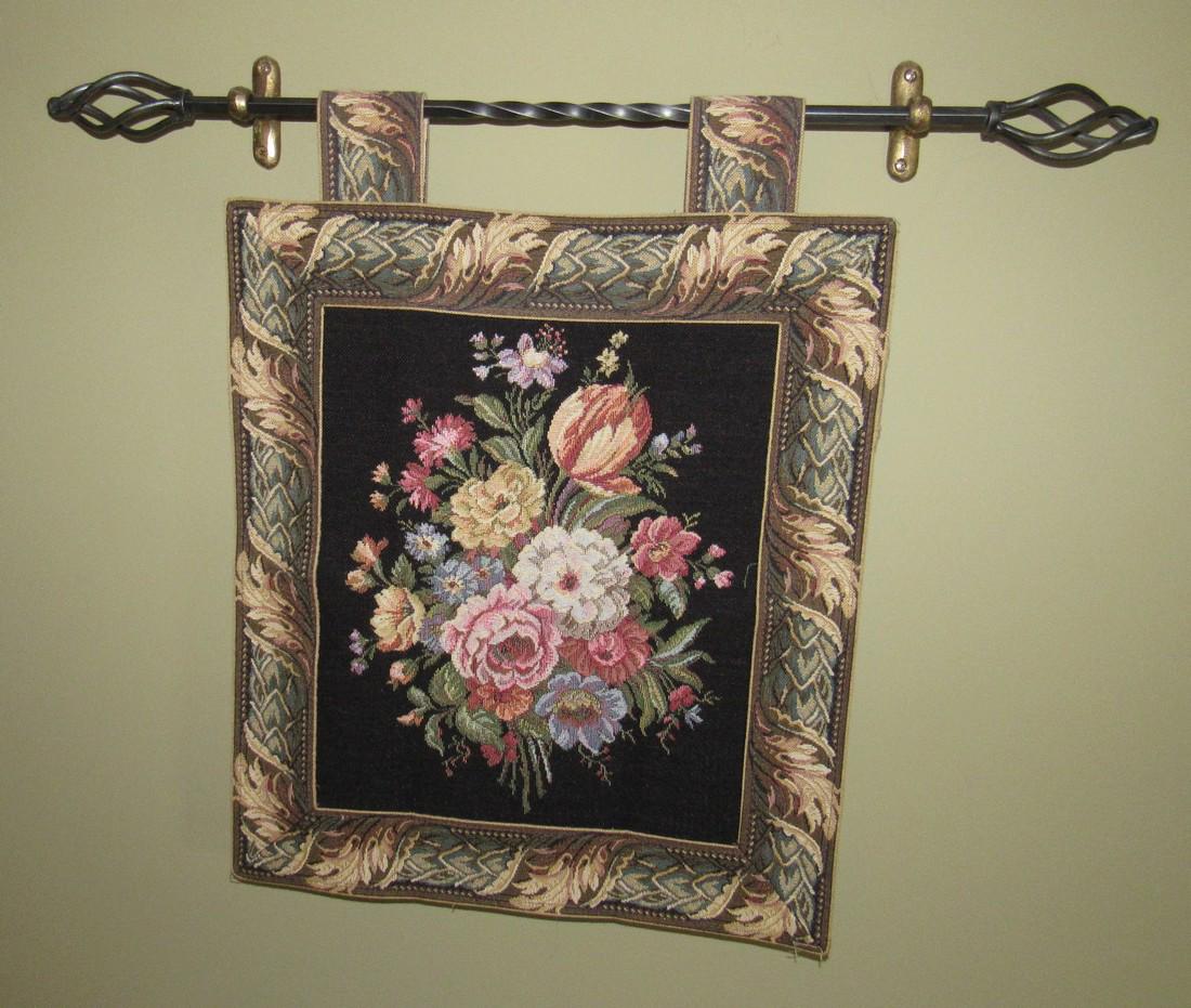 Metrax Tapestry with Brass Brackets: Approx 16 1/2" x 21". Buyer must safely remove from wall