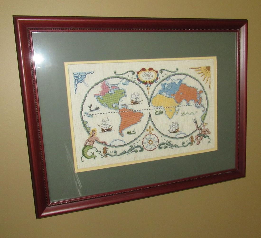 Old World Map Needlepoint: Approx 20" x 25 1/2"