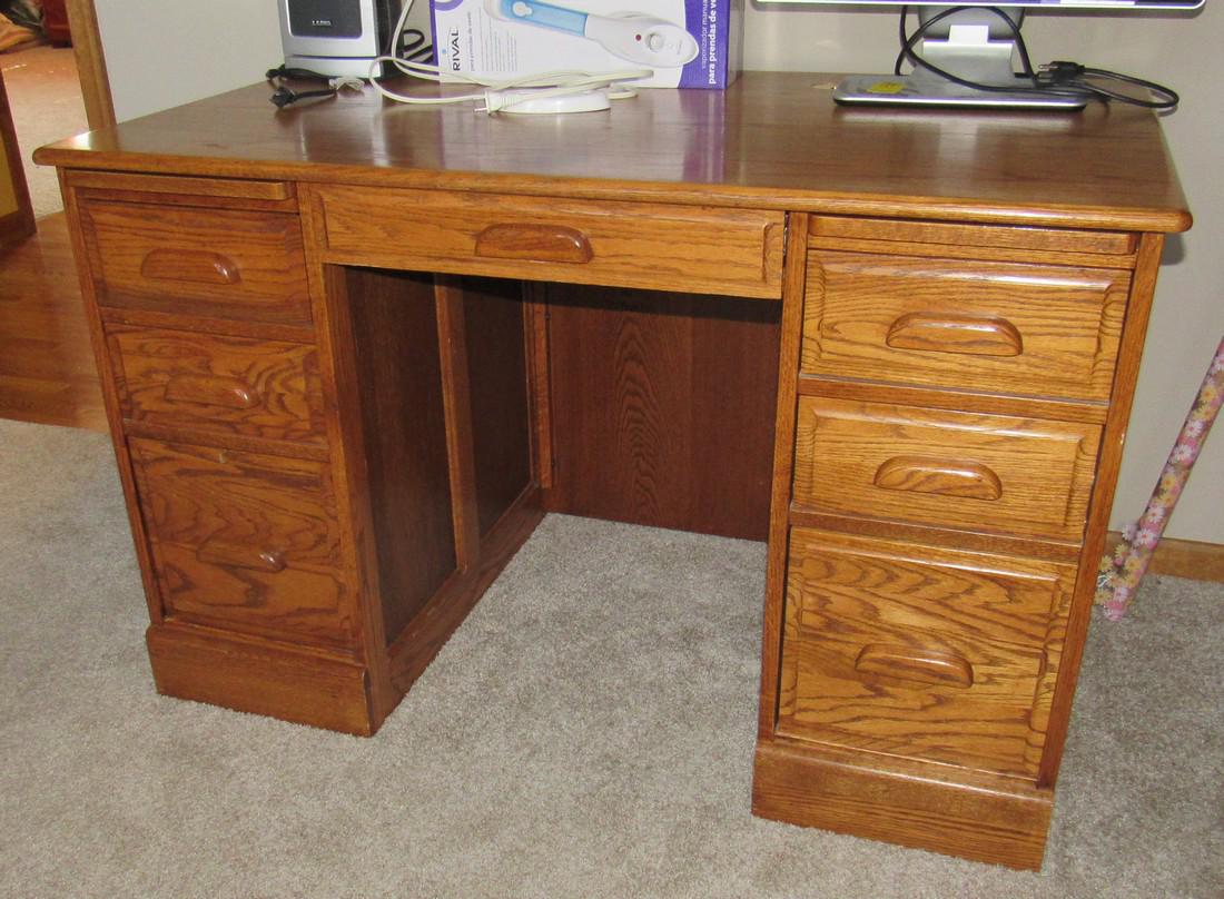 Oak Desk: Approx 29" x 48" x 30" tall. Does not include items on top