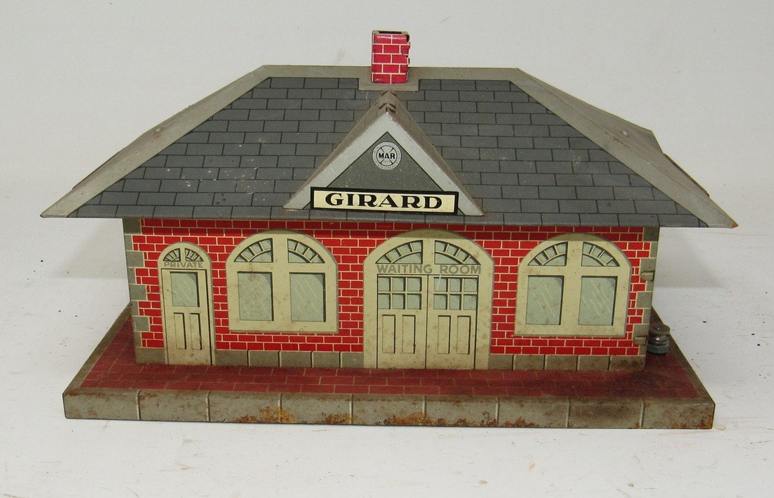 Marx Girard 0 Scale Tin Litho Whistling Train Station: Has some light rust