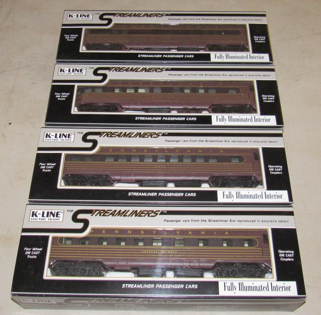 K Line Fleet of Modernism Pennsylvania 4 Car Set: K4580-8086 Cascade Heights, K4580-4012 Coach, K4580 8115 Federal View Observation, K4580 7458 Baggage