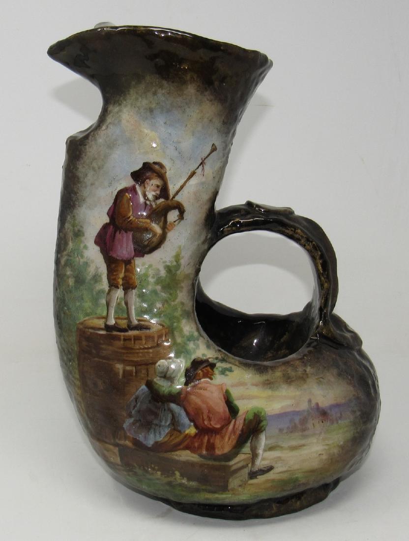 Emile Galle Hand Painted Pottery Pitcher w/ Bag Pipers: Approx 12 1/2" tall. Signed