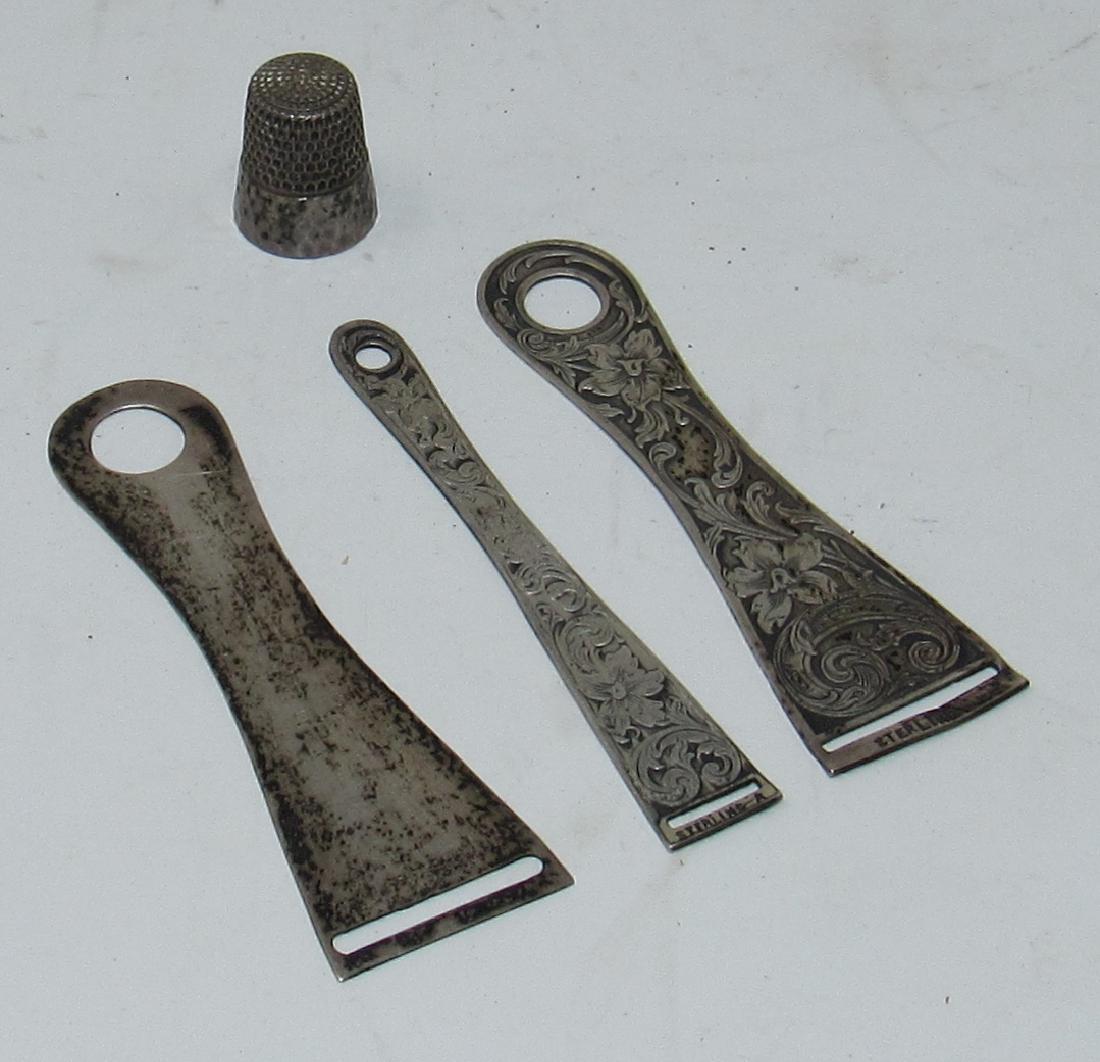 Sterling Silver Thimble and Misc Sewing Items: All marked Sterling. Approx 15 grams.