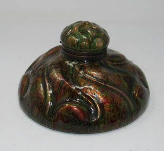 Tiffany Studios RARE Copper Enamel Large Inkwell: Approx 7 1/4" in diameter and 4 1/2" tall.