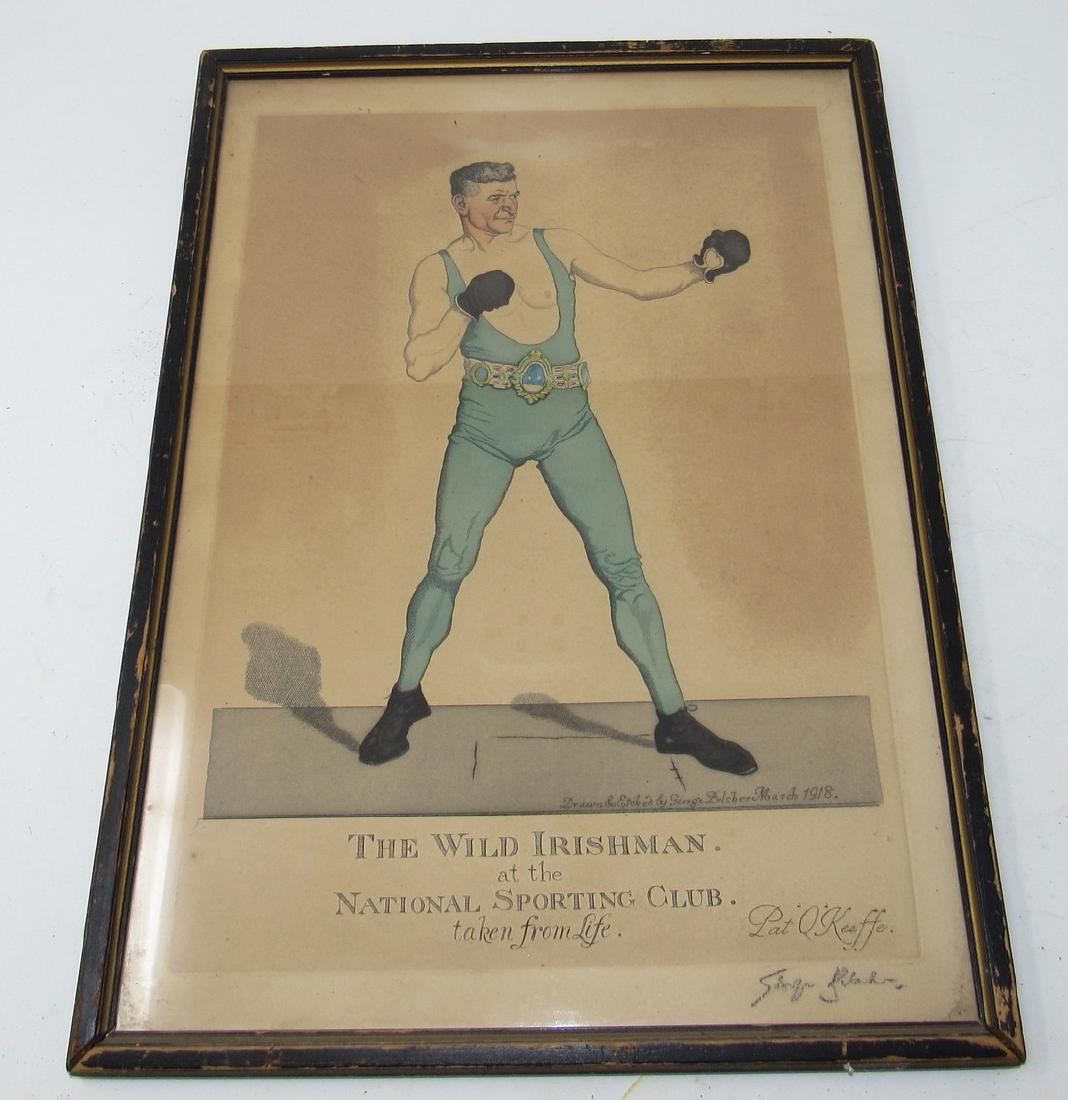 The Wild Irishman Boxer Etching by George Belcher: Approx 11 1/2" x 16"