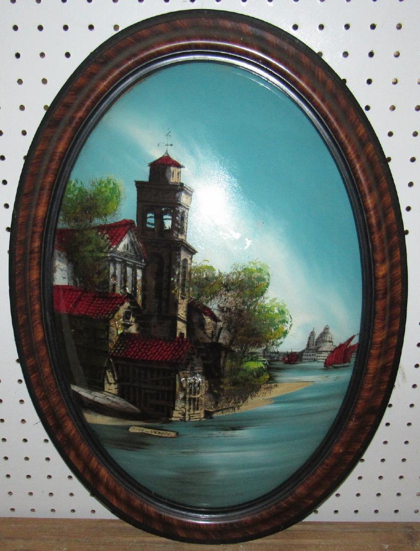 Venice Reverse Painting on Convex Glass: Approx 17" x 23"